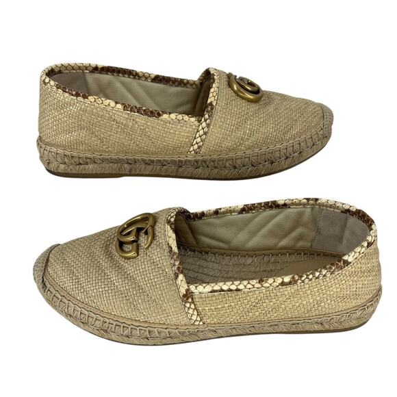 Gucci Beige Python and Raffia GG Marmont Espadrille Flats - Picture 7 of 16